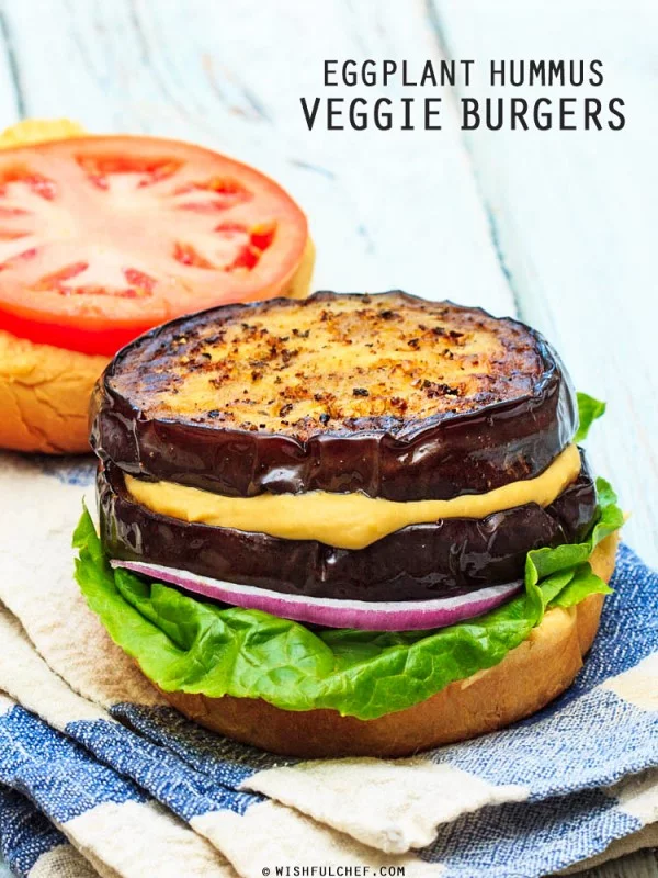 Eggplant Hummus Veggie Burgers #burgers #healthy #recipe #lunch #dinner