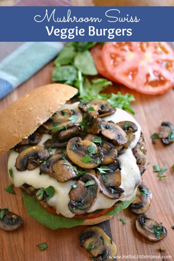 Mushroom Swiss Veggie Burgers #burgers #healthy #recipe #lunch #dinner