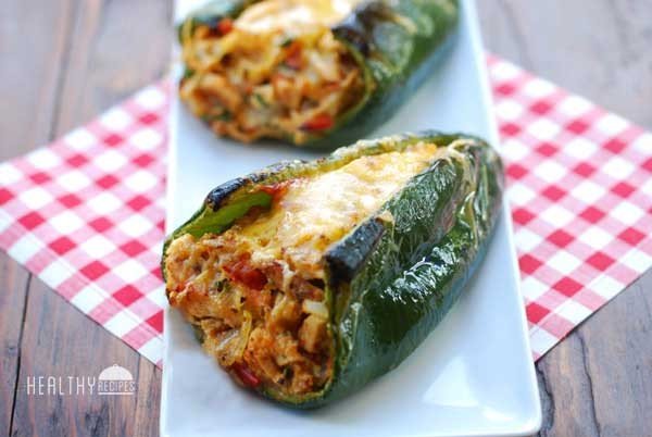 Stuffed Poblano Peppers: Chicken Stuffed, Oven Baked #healthy #mexican #recipe #food #dinner