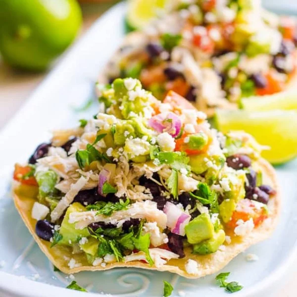 20 Minute Chicken Tostadas #healthy #mexican #recipe #food #dinner