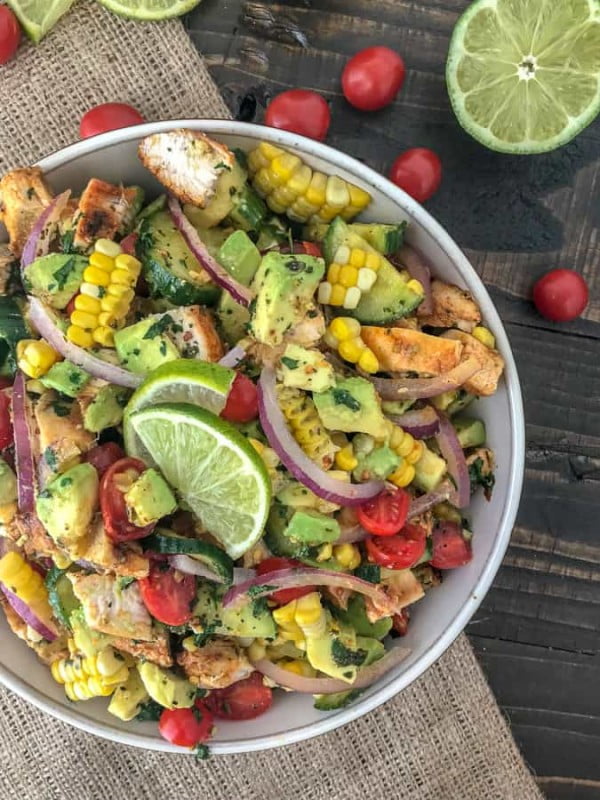 Cajun Lime Chicken Avocado Corn Salad #recipe #food #spring #dinner #healthy