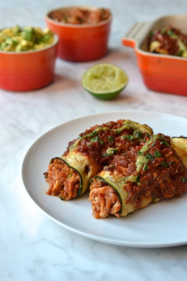 Zucchini Wrapped Chicken Enchiladas #recipe #food #spring #dinner #healthy