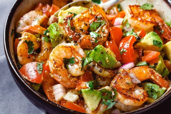 Easy Shrimp Avocado Salad with Tomatoes #keto #healthy #dinner #recipe