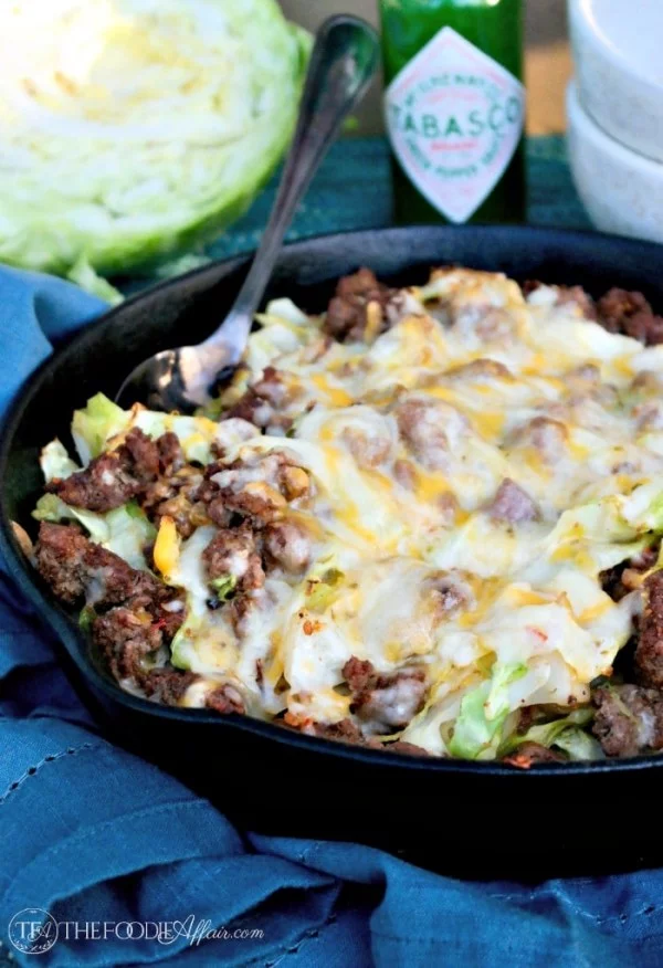 Cabbage Beef Skillet Tex Mex Style with Mexican Cheese Blend #mexican #groundbeef #dinner #recipe