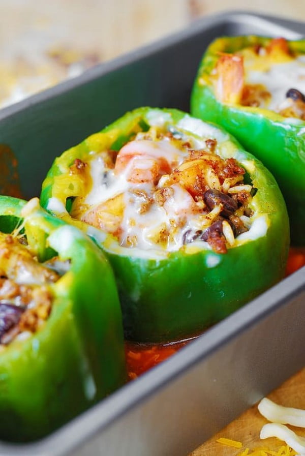 Mexican Stuffed Bell Peppers #mexican #groundbeef #dinner #recipe
