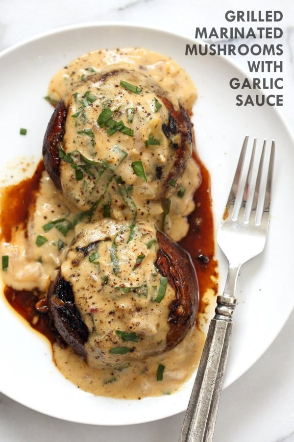 Grilled Portobello Mushrooms with Garlic Sauce #mushroom #recipe #dinner #food