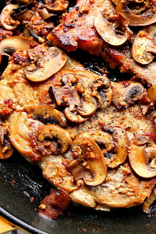 Garlic Butter Mushroom Pork Chops Recipe #pork #meat #dinner #recipe #food