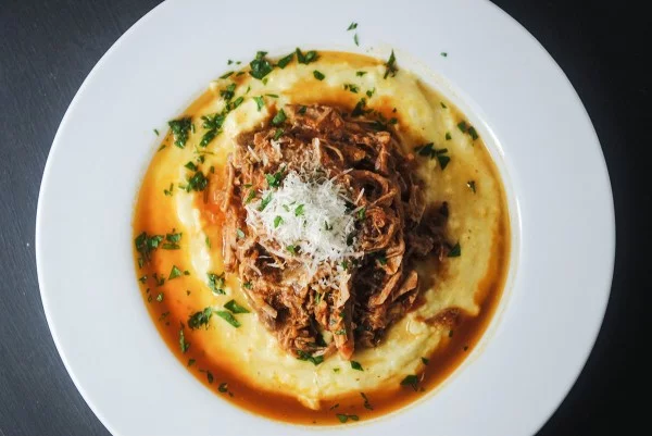 Pork ragu with creamy polenta #pork #meat #dinner #recipe #food