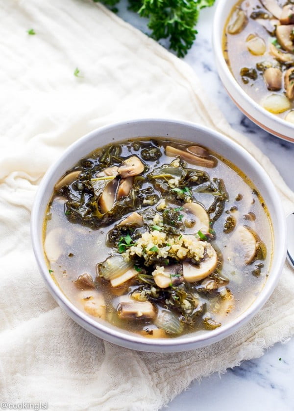 Mushroom Kale Quinoa Soup #quinoa #healthy #dinner #recipe