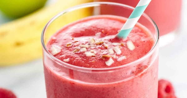 Raspberry Apple Smoothie Recipe for Digestive Health #smoothie #recipe #food #drink