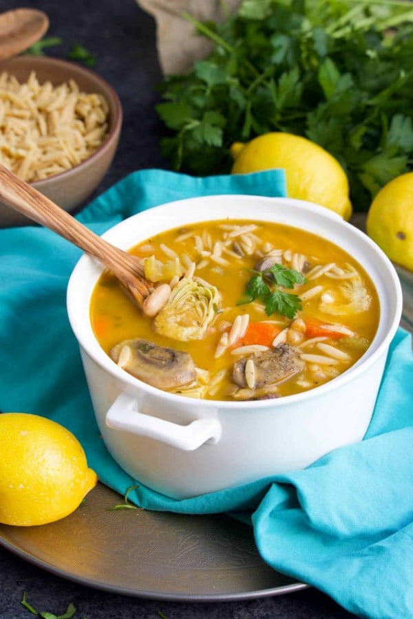 Loaded Lemon Artichoke Orzo Soup Recipe #soup #dinner #recipe