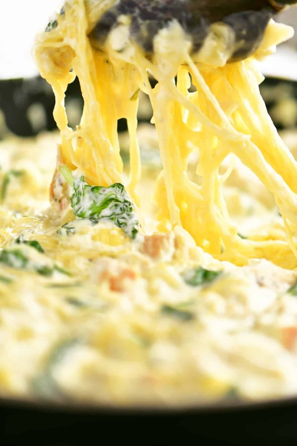 Spinach Artichoke Spaghetti Squash With Chicken #spaghetti #dinner #recipe #squash