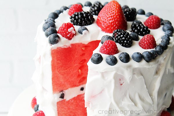 Layered Watermelon Cake with Coconut Cream Frosting #fruit #dessert #food #recipe