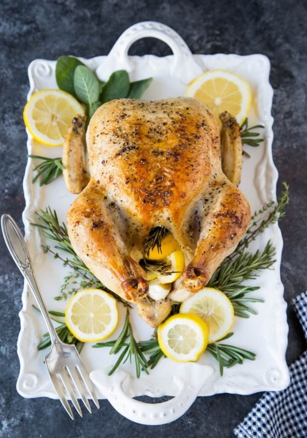 Whole Roasted Chicken with Lemon, Garlic & Rosemary #recipe #chicken #roast #dinner