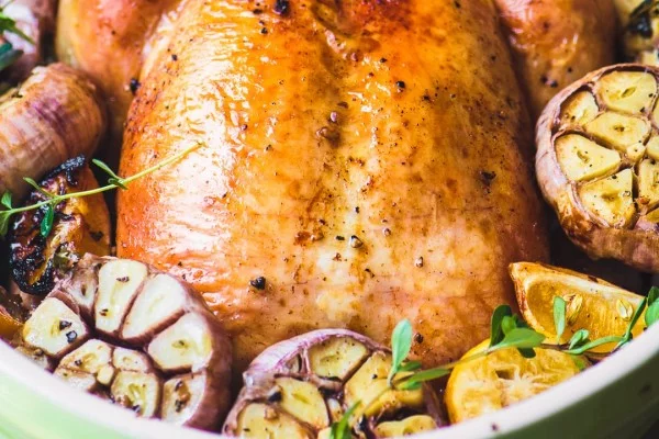 Roast Chicken with Purple Garlic #recipe #chicken #roast #dinner