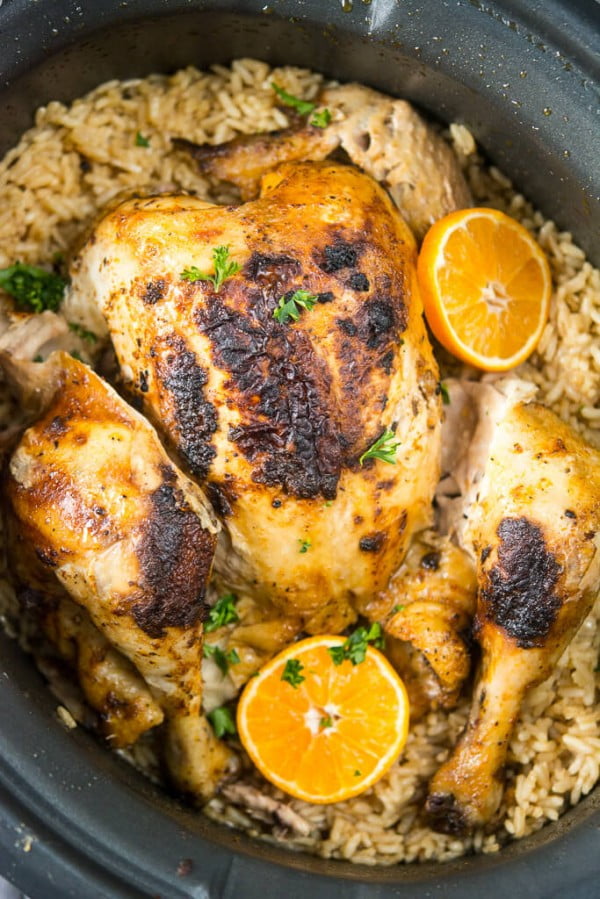 Slow Cooker Whole Roasted Chicken #recipe #chicken #roast #dinner