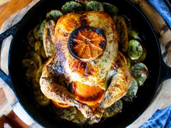 Orange Herb Roasted Chicken with Potatoes #recipe #chicken #roast #dinner