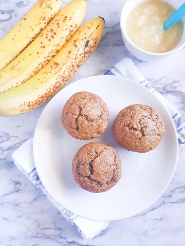 Healthy Banana Applesauce Muffins #banana #recipe #snack #dessert