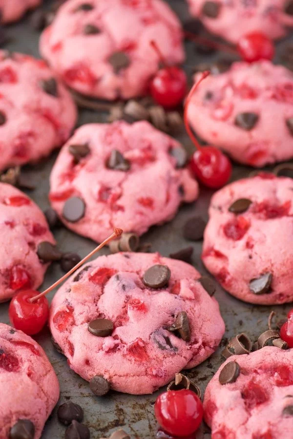 Maraschino Cherry Chocolate Chip Cookies #cookies #snacks #dessert #food #recipe