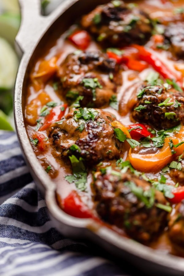 skillet red curry with ginger turkey meatballs #curry #dinner #recipe #food