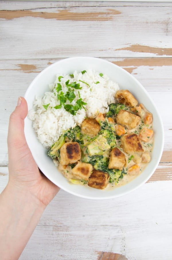 Vegan Coconut Curry with Crispy Tofu #curry #dinner #recipe #food