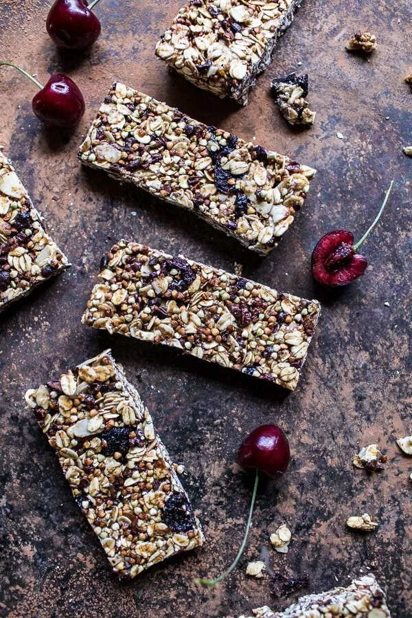 Cherry, Almond and Cacao Nib Granola Bars #granolabars #snacks #healthy #food #recipe