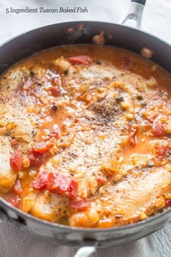 One Pot 5 Ingredient Tuscan Baked Fish #healthy #onepot #dinner #food #recipe