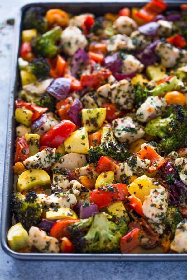 Sheet Pan Roasted Garlic & Herb Chicken and Veggies #lunch #highprotein #healthy #recipe