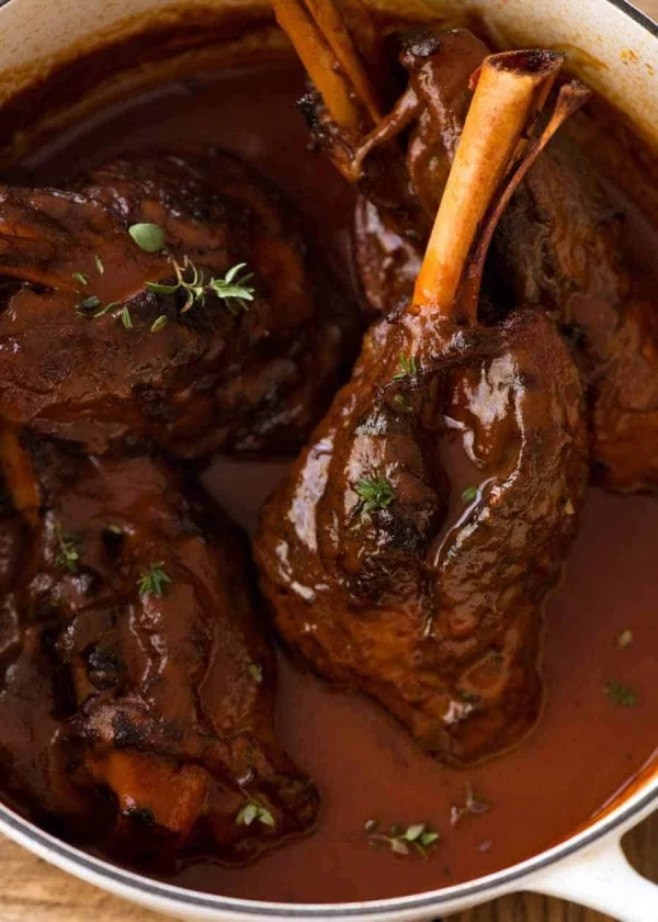 Slow Cooked Lamb Shanks in Red Wine Sauce #lamb #dinner #recipe