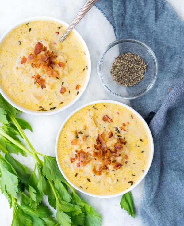 HEALTHY CAULIFLOWER SOUP (INSTANT POT AND STOVETOP RECIPE) #lowcarb #instantpot #dinner #recipe #food