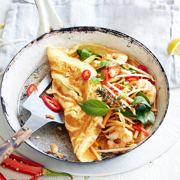 Prawn pad Thai omelette #omelette #breakfast #eggs #recipe