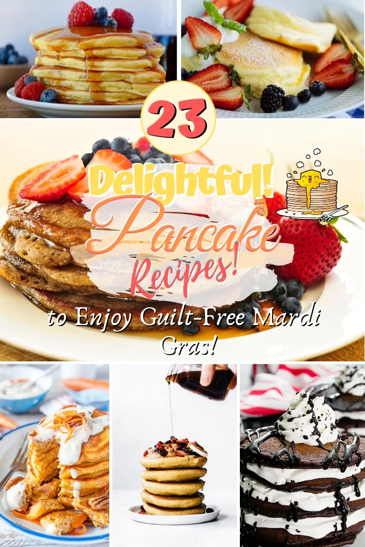 Don't get overwhelmed, enjoy a guilt-free Mardi Gras with these mostly healthy and delightful pancake recipes. Great recipe ideas! #mardigras #pancakes #breakfast #lunch #food #recipe