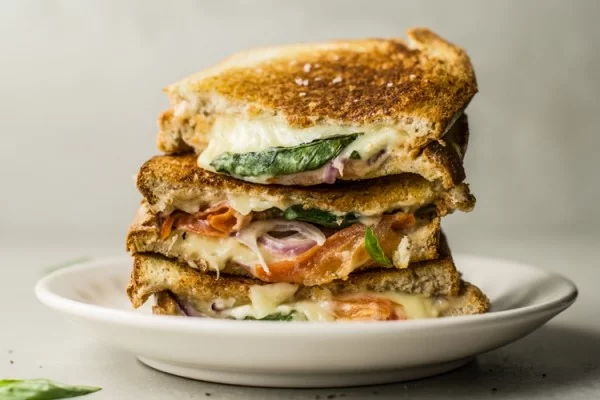 Tomato, Mozzarella, and Basil Panini #sandwich #lunch #snack #recipe