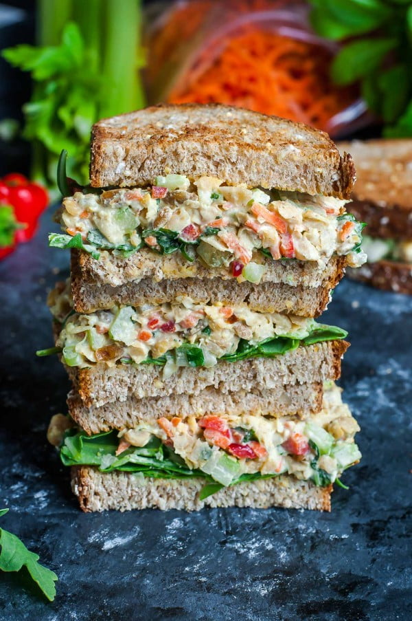 Garden Veggie Chickpea Salad Sandwich #sandwich #lunch #snack #recipe