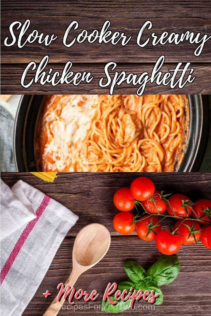 Slow Cooker Creamy Chicken Spaghetti #crockpot #slowcooker #pasta #dinner #food #recipe