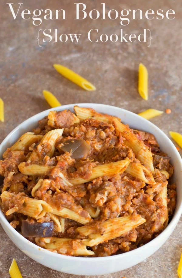 Vegan Bolognese Sauce In Slow Cooker #slowcooker #crockpot #pasta #recipe #dinner #food