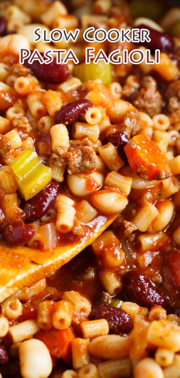 Slow Cooker Pasta Fagioli #slowcooker #crockpot #pasta #recipe #dinner #food