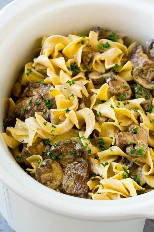Slow Cooker Beef Stroganoff #slowcooker #crockpot #pasta #recipe #dinner #food