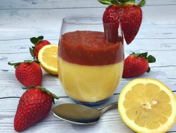 Lemon Curd with Strawberry Rhubarb Chia Topping #strawberry #dessert #berries #food #recipe