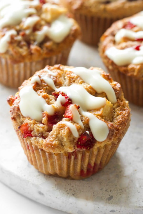 One Bowl Vegan Strawberry and Apple Muffins #strawberry #dessert #berries #food #recipe