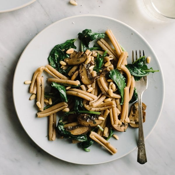Mushroom and Kale Pasta with Toasted Pine Nuts #vegan #dinner #recipe #healthy #food