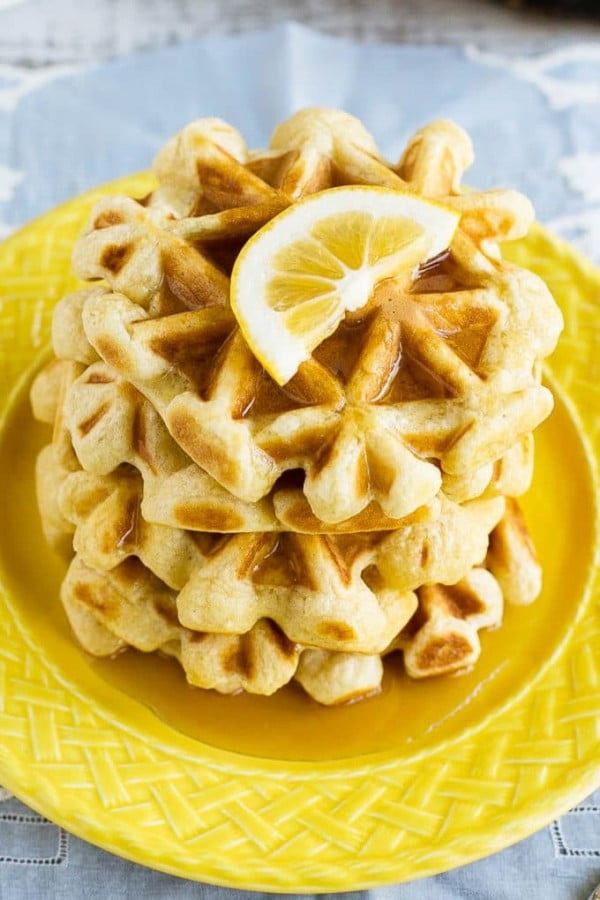 Lemon Sour Cream Waffles #wallfeiron #wafflemaker #waffles #dinner #snacks #lunch #food #recipe
