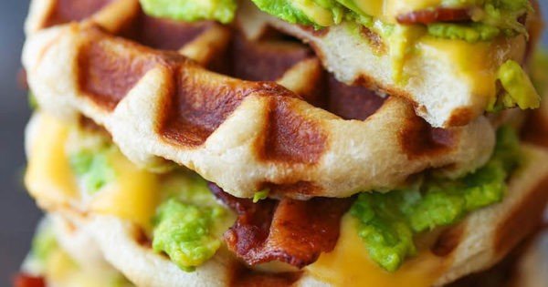 Bacon and Avocado Waffle Grilled Cheese #wallfeiron #wafflemaker #waffles #dinner #snacks #lunch #food #recipe