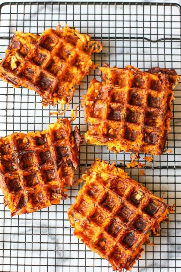 Sweet Potato Bacon Waffles Recipe #wallfeiron #wafflemaker #waffles #dinner #snacks #lunch #food #recipe
