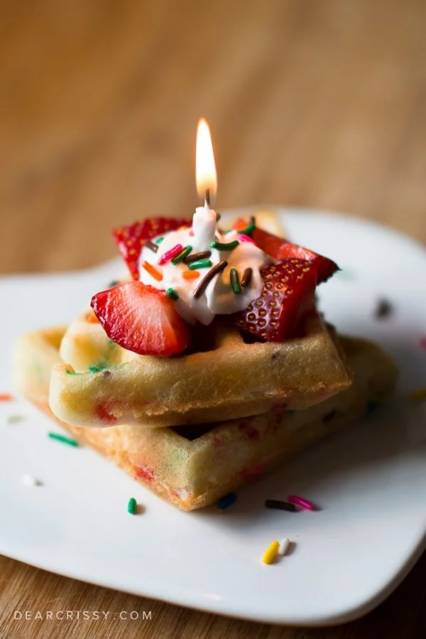 Cake Batter Birthday Waffles #wallfeiron #wafflemaker #waffles #dinner #snacks #lunch #food #recipe