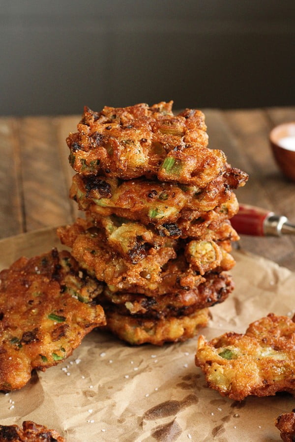 Okra and Green Tomato Fritters #fritters #recipe #dinner