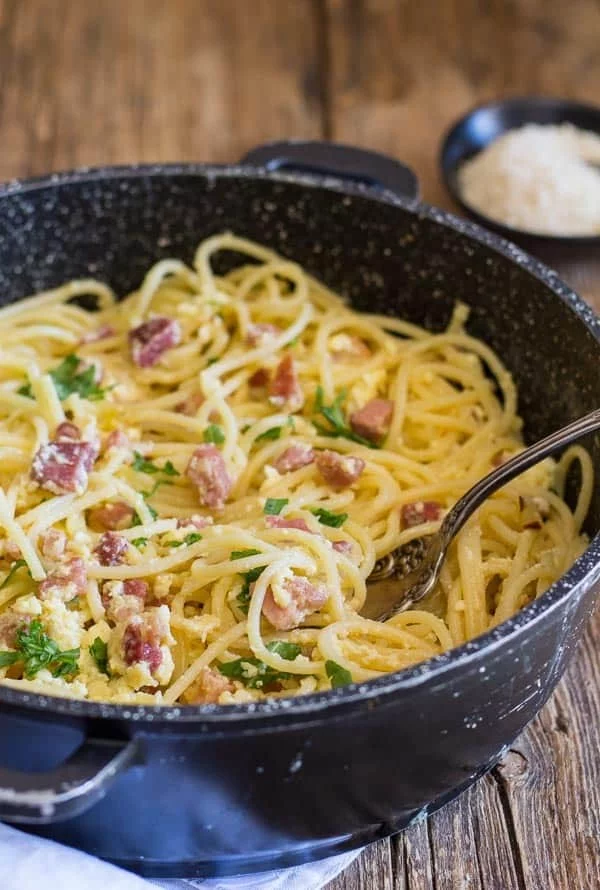 Classic Carbonara Pancetta and Egg Pasta #italian #dinner #recipe