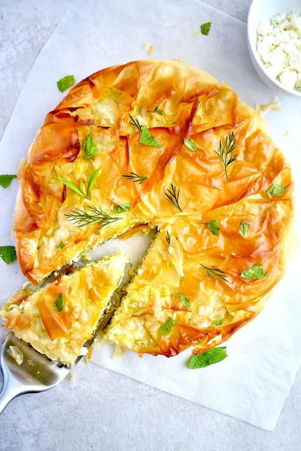 Greek Zuzzhini Pie With Phyllo & Feta Cheese (Kolokithopita) #mediterranean #dinner #recipe