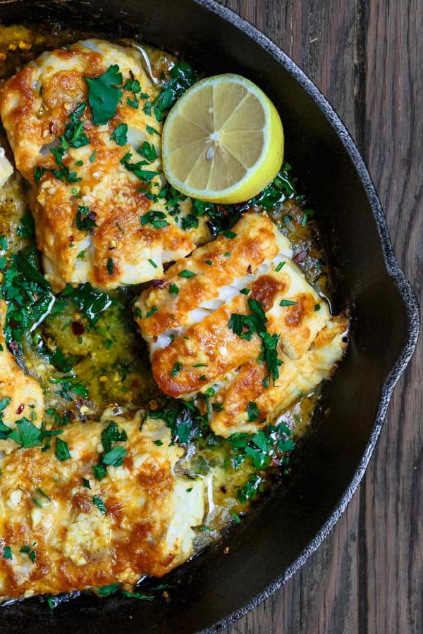 Greek-Style Baked Cod Recipe with Lemon and Garlic #mediterranean #dinner #recipe