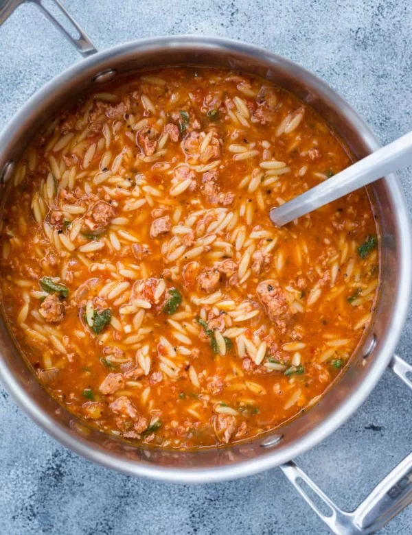 SAUSAGE ORZO SOUP #sausage #dinner #recipe